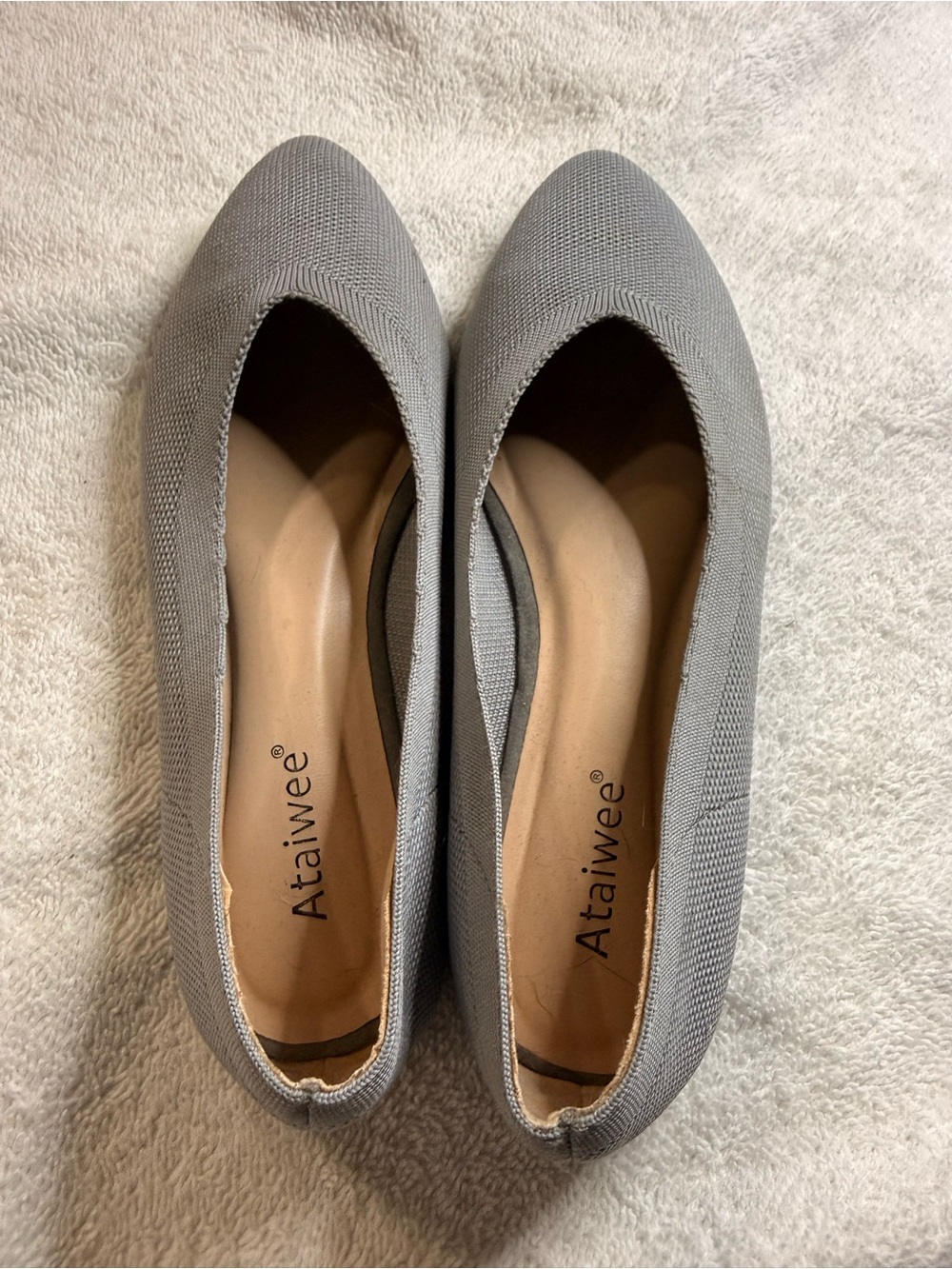 Ataiwee Grey Knit Slip-On Ballet Flats